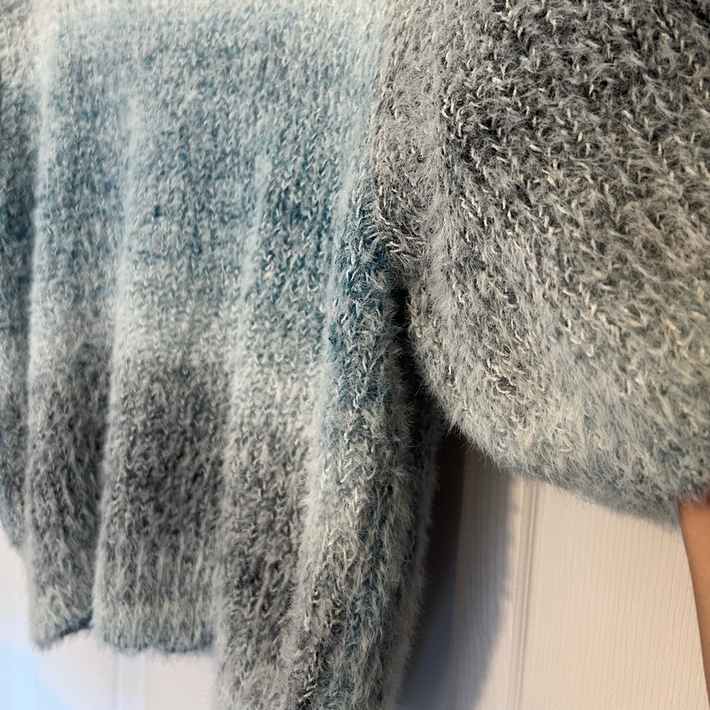 Blue Ombré Cropped Fluffy Sweater